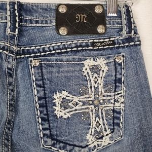 Miss Me Boot Cut Jeans w/ Embroidered Jewel Pocket